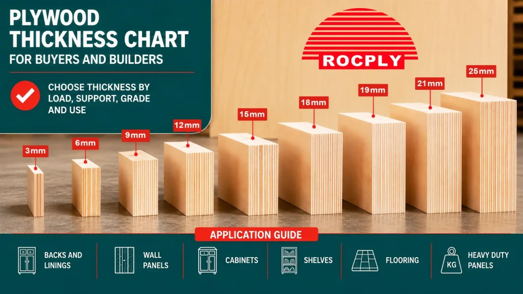 Plywood thickness chart for walls cabinets shelves flooring and heavy-duty panels