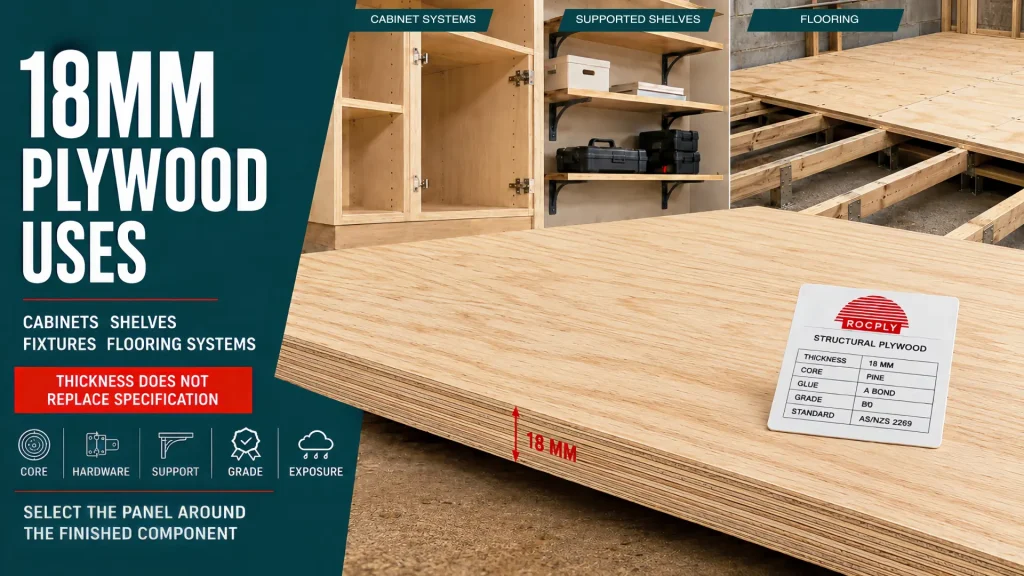 18mm Plywood Uses for Cabinets Shelves and Flooring 18mm plywood uses for cabinet carcasses, supported shelves, workbench fixtures and rated structural flooring systems