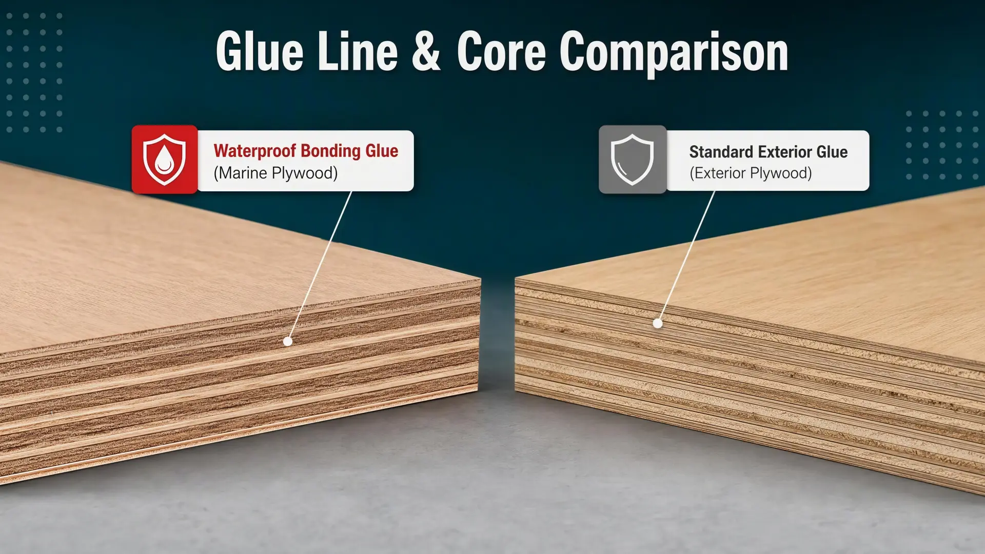 Marine Plywood vs Exterior Plywood Glue Line and Core Comparison Marine plywood vs exterior plywood glue line veneer grade and core construction comparison