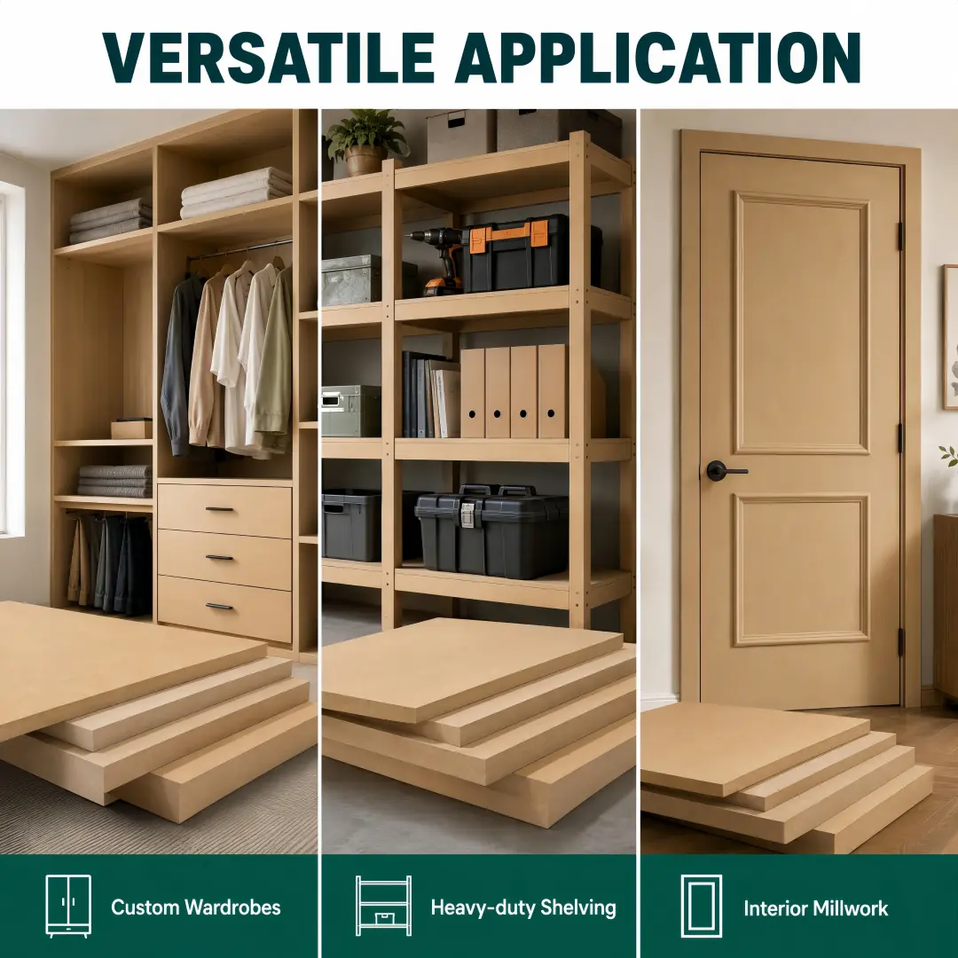 MDF Thickness Chart for Cabinet and Shelf Design MDF thickness chart comparing cabinet components, shelf supports and remaining thickness after routing