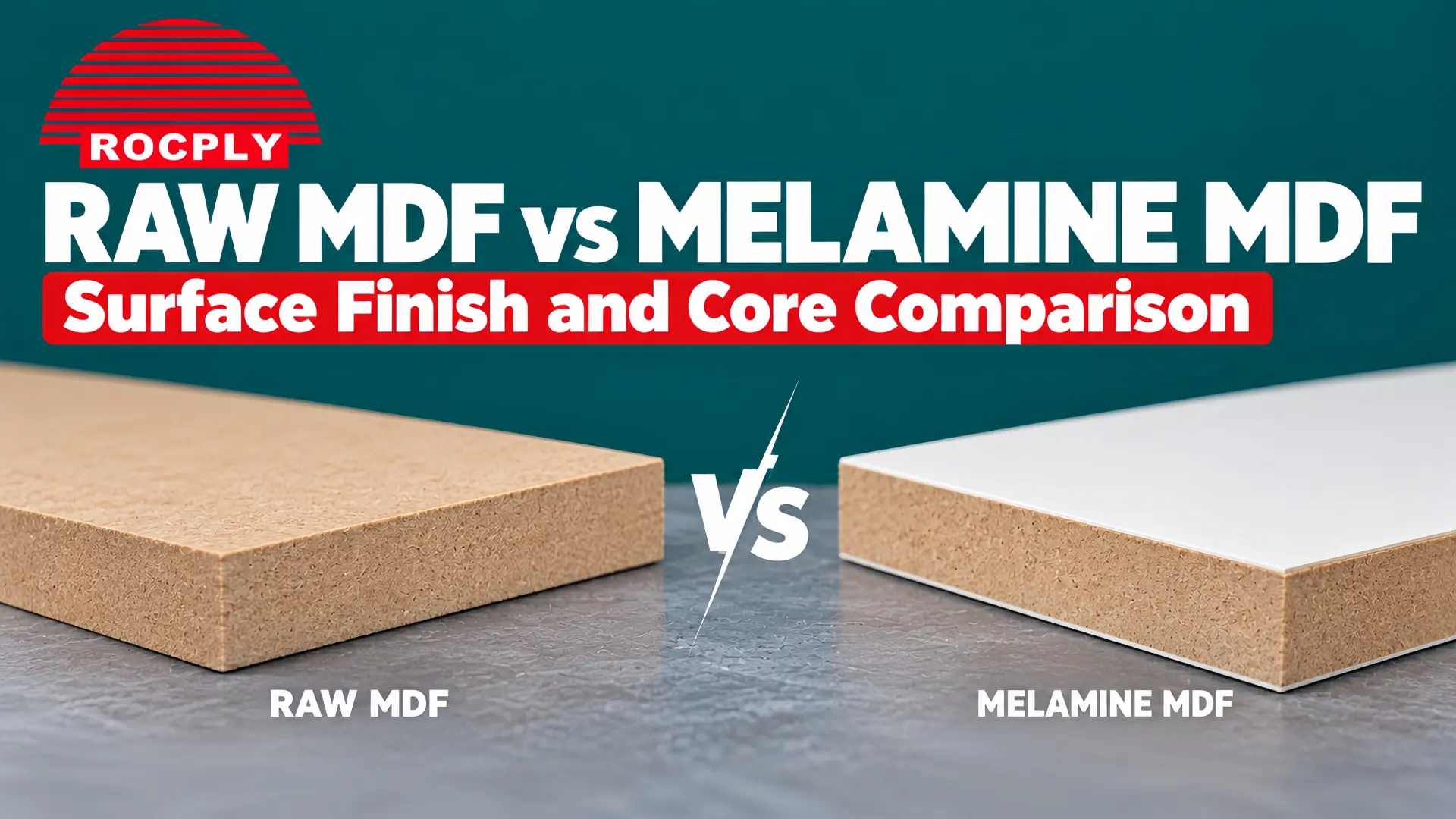 Raw MDF vs Melamine MDF for Cabinets and Shelving Raw MDF vs melamine MDF samples with a bare fibre surface, white decorative face and exposed MDF edges